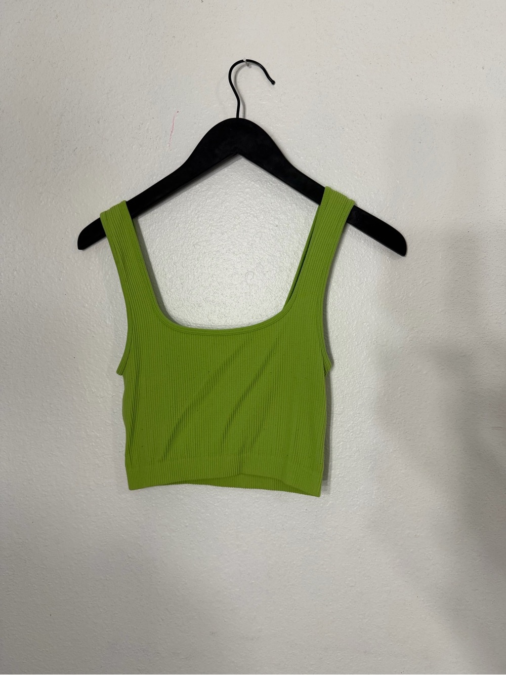 Zara Ribbed Square-Neck Crop Tank - Lime Green